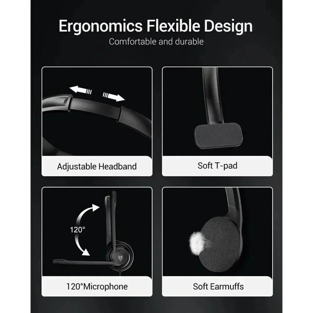 NUBWO HW02 USB Headset With Microphone Noise Cancelling & In-Line Control‎ W/Bag